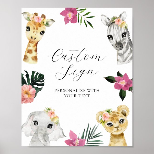 Poster Sauvage Une Jungle Baby shower fille Signe texte p (Devant)