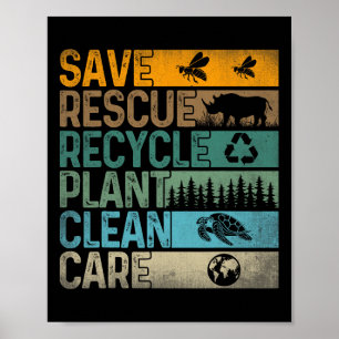 Poster Sauver les abeilles Secourir les animaux Recycler 
