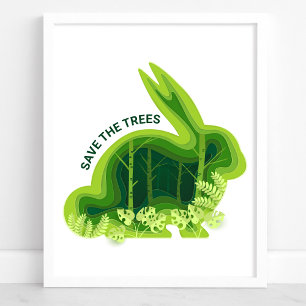 Poster Sauver les Arbres Lapin de la Forêt Environnementa