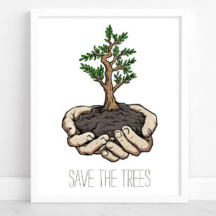 Poster Sauver Les Arbres Mains Jeune Pousse Environnement