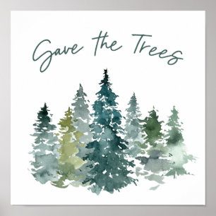 Poster Sauvez la forêt d'aquarelle verte des arbres