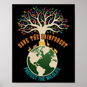 Poster Sauvez La Forêt-Rainforest Protégez La Faune Vinta