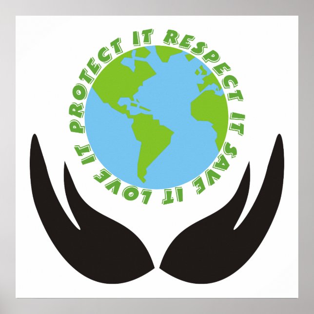 Poster Sauvez la planète terre et mains (Devant)