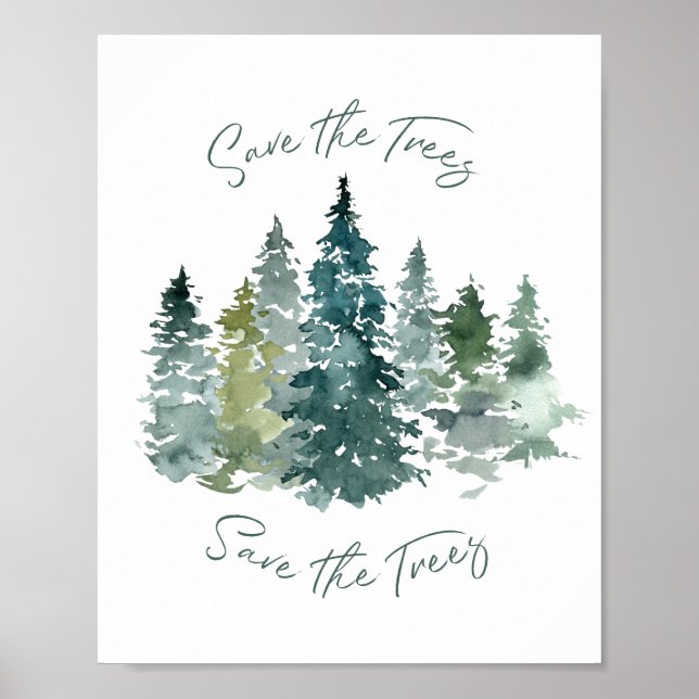Poster Sauvez L'Aquarelle De La Forêt Des Arbres (Devant)