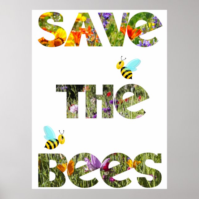 Poster Sauvez les abeilles, des lettres florales avec les (Devant)