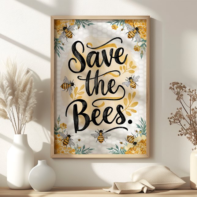 Poster Sauvez les abeilles Floral et Honeycomb Wall Art (Créateur téléchargé)