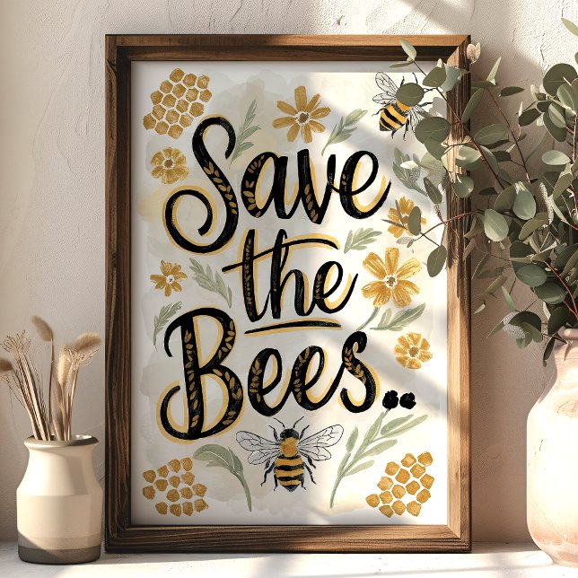 Poster Sauvez les abeilles Honeycomb Flower Conservation  (Créateur téléchargé)