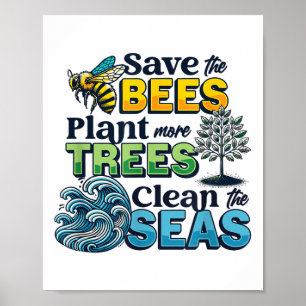 Poster Sauvez les abeilles Plantes Arbres Mer propres De