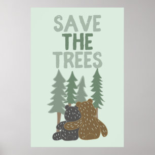 Poster Sauvez les arbres de mignons ours dans le Jour des