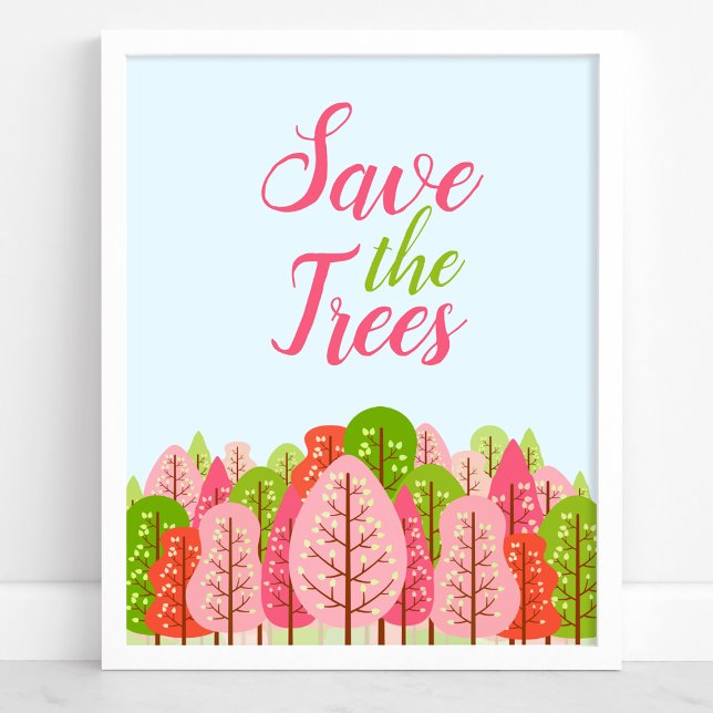 Poster Sauvez Les Arbres Rose Et Vert Eco Printemps (Créateur téléchargé)