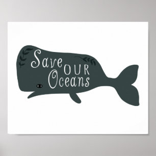 Poster Sauvez nos océans Baleine De l'environnement Blanc