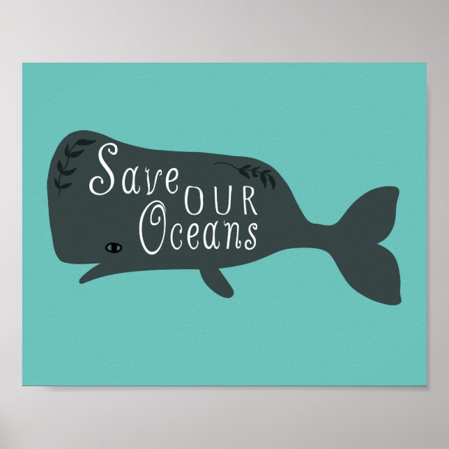 Poster Sauvez nos océans Baleine De l'environnement Bleu (Devant)