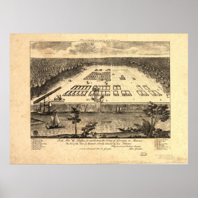 Poster Savannah Georgia 1734 Carte panoramique (Devant)