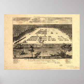 Poster Savannah Georgia 1734 Carte panoramique antique
