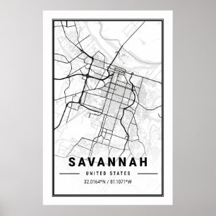 Poster Savannah Georgia USA Plan de la ville de voyage