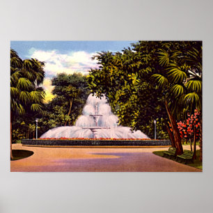 Poster Savannah, Géorgie Fontaine du parc Forsyth