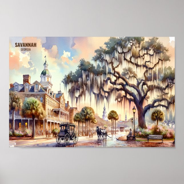 Poster Savannah Géorgie USA Travel Places aquarelle (Devant)