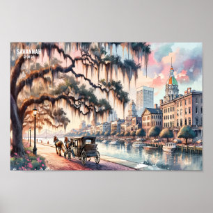 Poster Savannah Géorgie USA Travel Places aquarelle
