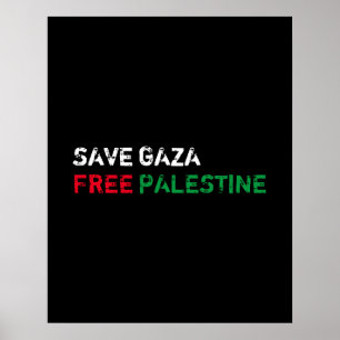 Poster Save Gaza Free Palestine blanc rouge noir