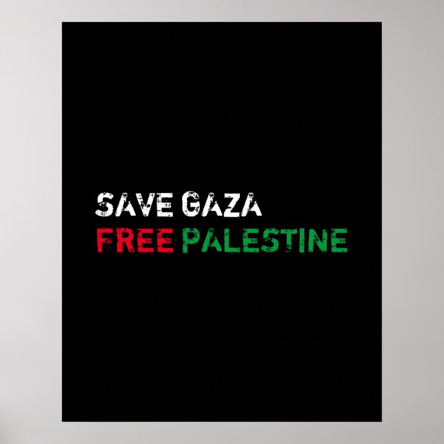 Poster Save Gaza Free Palestine blanc rouge noir (Devant)