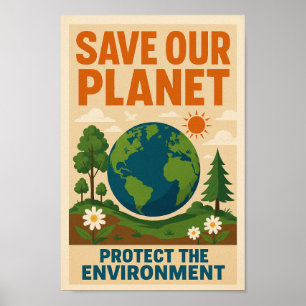 Poster Save Our Planet - Retro De l'environnement Awarene