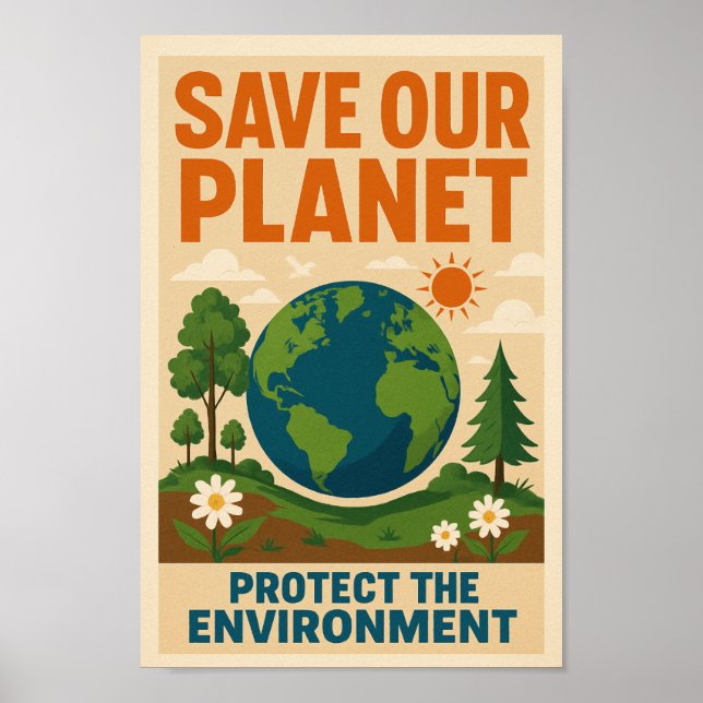 Poster Save Our Planet - Retro De l'environnement Awarene (Devant)