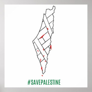 Poster Save Palestine saigned map - Liberté pour Palestin