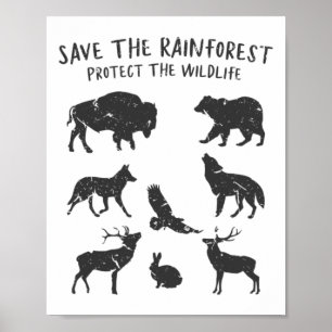 Poster Save The Rainforest Protect The Wildlife Animal Gr