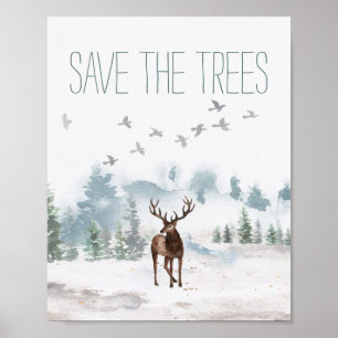 Poster Save The Trees Watercolor Forest Deer