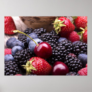 Poster Savoureux Fruits D'Été Sur Une Table En Bois