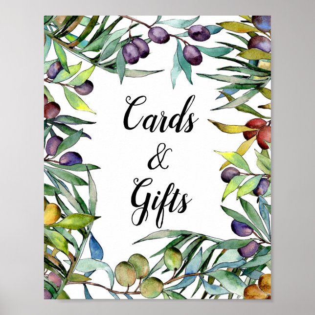 Poster Savoureux Olives Toscane Mariage d'aquarelle (Devant)