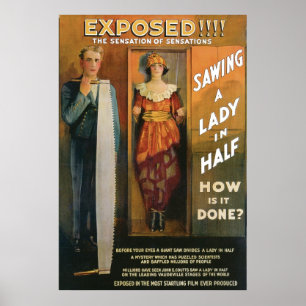 Poster Sawing A Lady In Half ~ Magicien Vintage Magic Act
