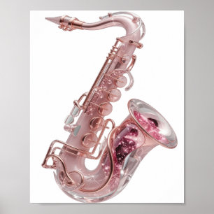 Poster Saxophone en argent frappant MOTIF ARTISTIQUE ROSE