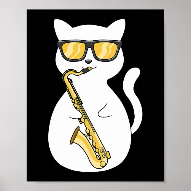 Poster Saxophone Player Amoureux des chats Saxophoniste M (Devant)