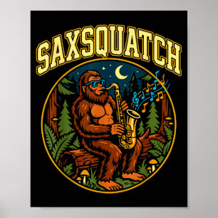 Poster Saxsquatch Bigfoot Joueur de Saxophone Musique Jaz
