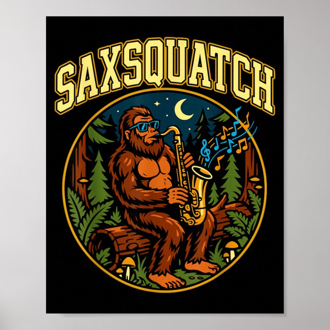 Poster Saxsquatch Bigfoot Saxophone Player Jazz Music Hum (Devant)