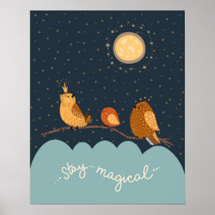 Poster Scandi moderne mignon oiseaux rester magique pépin