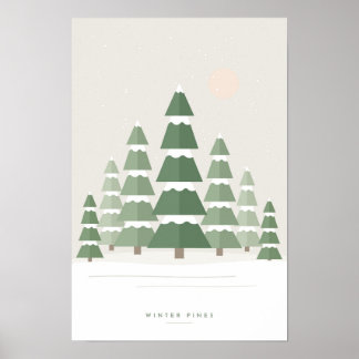 Poster Scandi Sage Forêt de Pins enneigée Noël Hiver