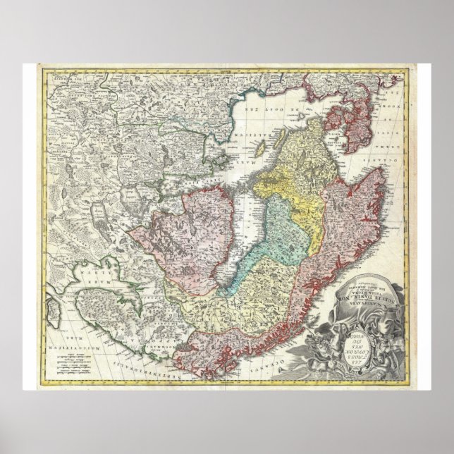 Poster Scandinavie Finlande Danemark Carte (Devant)