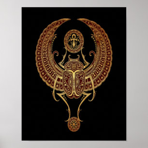 Poster Scarabée égyptien à ailes rouges de scarabée avec