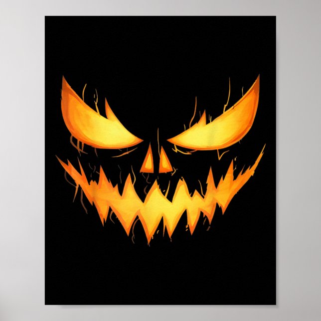 Poster Scary Jack O Lantern Carved Pumpkin Face Halloween (Devant)