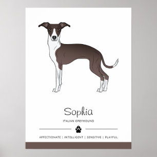 Poster Sceau Et Blanc Italien Greyhound Avec Texte Person