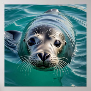 Poster Sceau mignon Tête hors de l'eau