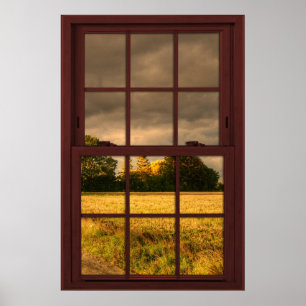 Poster Scénario de fenêtre en bois de cerisier - Ciel ora