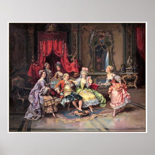 Poster Scène aristocratique colorée du 18e siècle (Devant)