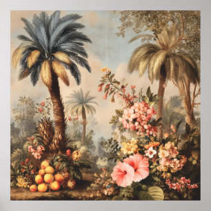 Poster Scène botanique vintage avec palmiers