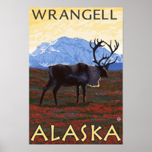 Poster Scène Caribou - Wrangell, Alaska