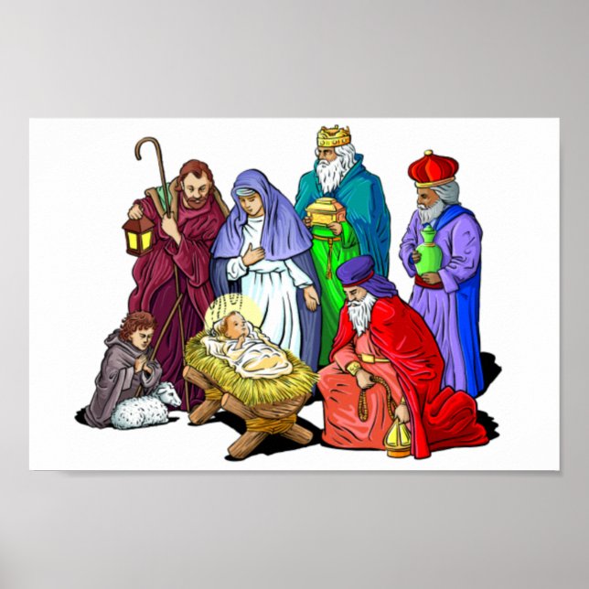 Poster Scène colorée de la Nativité de Noël (Devant)