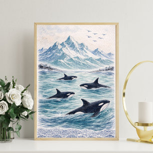 Poster Scène d'art de baleine orque océan
