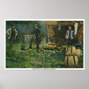 Poster Scène d'au sol de camp des hommes campant au Maine